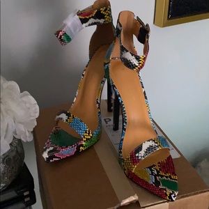 Multi color snake skin heels